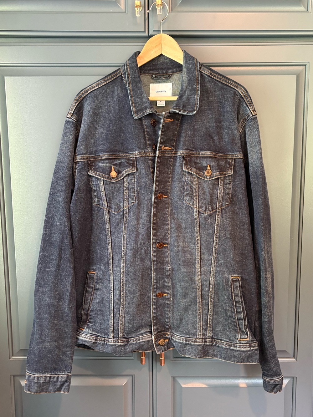 Old Navy Men's Dark Blue Denim Jacket - Classic Trucker Style